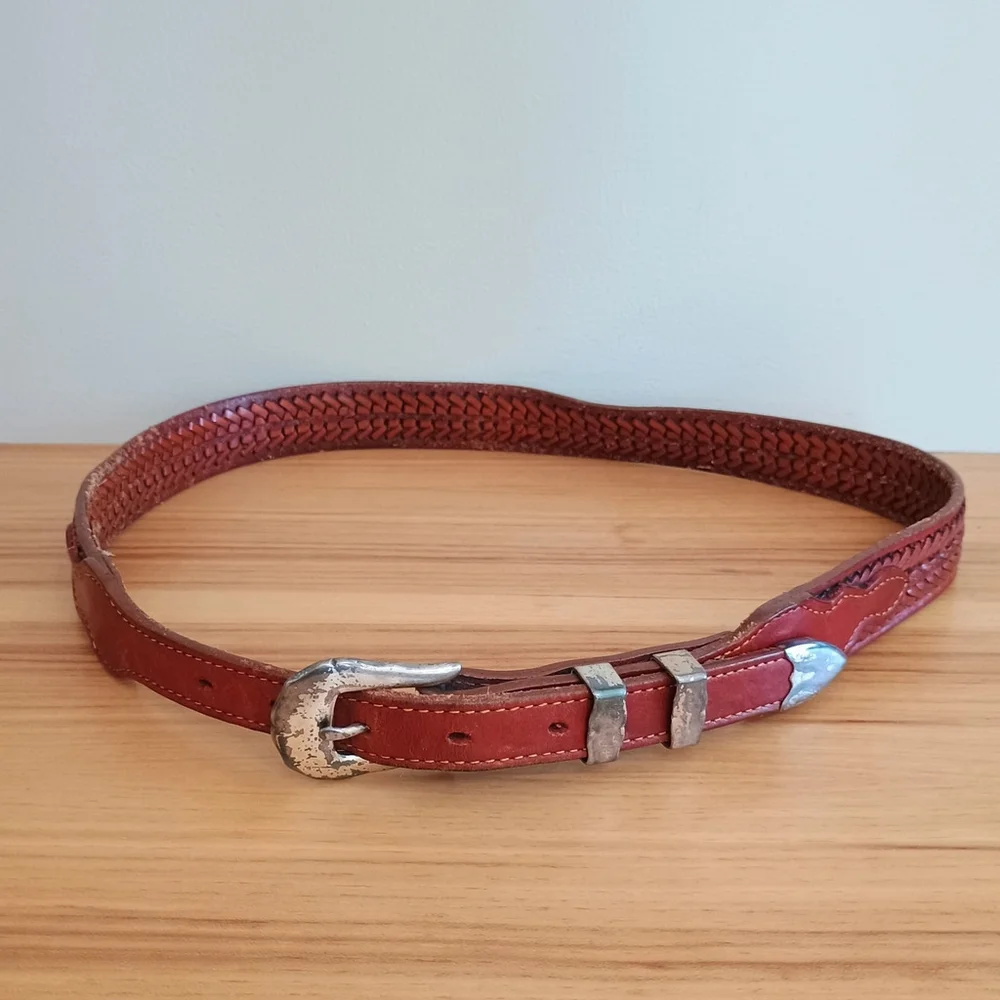 Vintage Levis Brown Braided Belt Womens Size 34 Brass Buckle Western